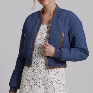 7 for All MANKIND Quilted Chambray Bomber Jacket Denim Coat M 8-10 NWT HOST PICK